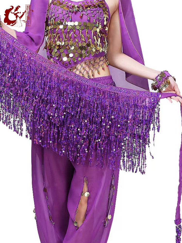 The new belly dance waist ring four -layer chiffon sequin hipline Smart dance performance fart curtain Liu Su decorative waist towel