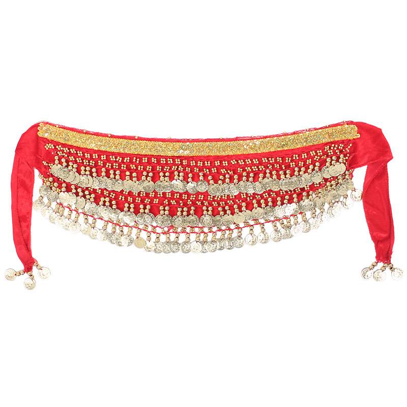Indian dance waist chain Children's belly dance belt new beginner sequins hip hipline three -layer 128 coin pinkya waist bell