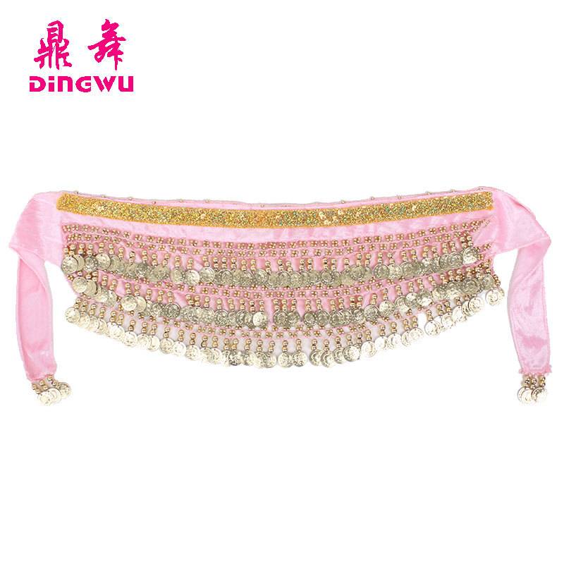 Indian dance waist chain Children's belly dance belt new beginner sequins hip hipline three -layer 128 coin pinkya waist bell