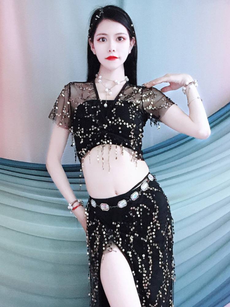 Belly dance exercise 2024 Summer new one new strap V -neck jacket juvenile juvenile group service performance service