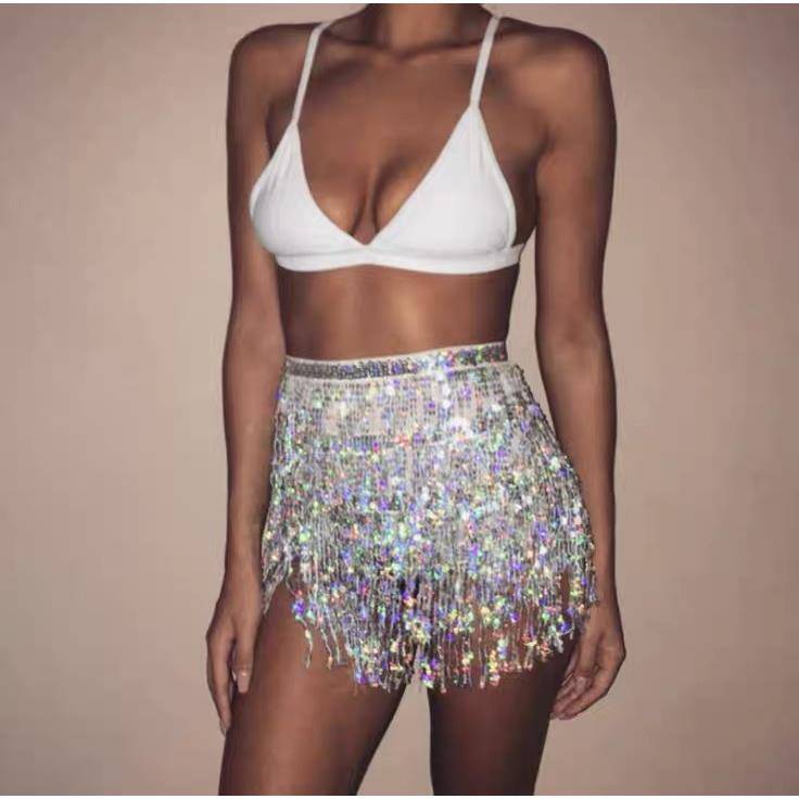 Halloween explosion European and American belly dance streaming Su waist chain four -layer Bo Mi hip towel skirt sexy waist towel sequin belt