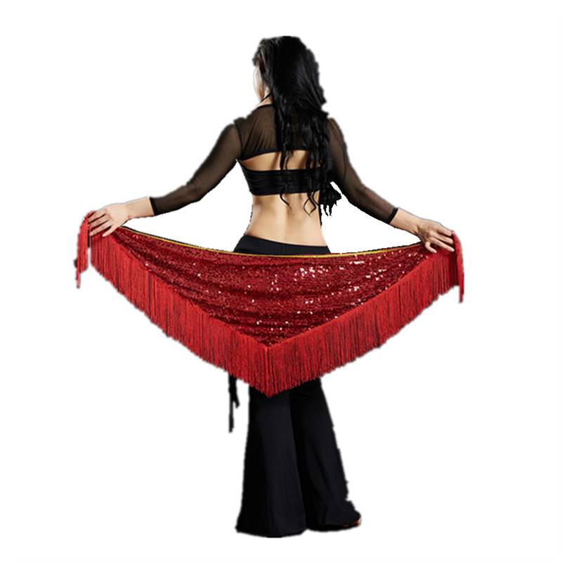 Dancer belly dance waist chain new n type Oriental dance beginner practicing hip towel skirt sequin triangle scarf