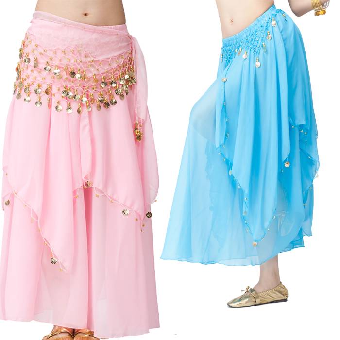 Belly dance exercise four skirts new dance skirt half -body long skirt Indian dance under -dressing hanging coin skirt clearance