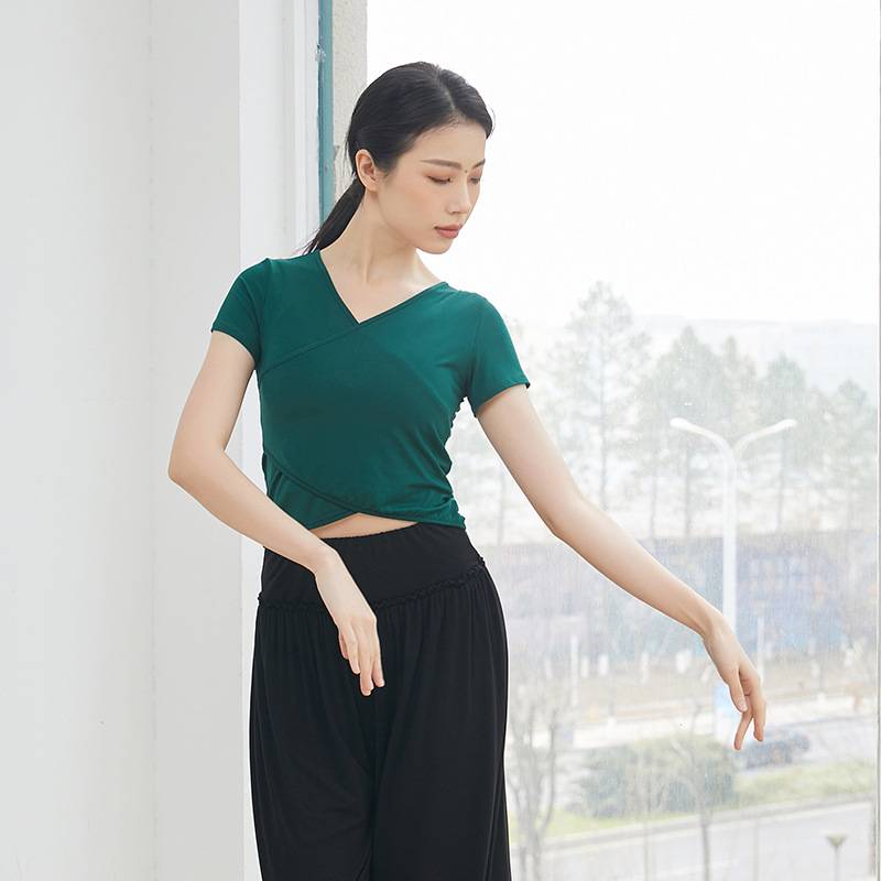Do not retire black Latin dance service female practice short -sleeved top adult classical dance shape