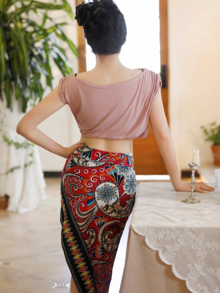 Ji Xiaobai Original Oriental Dance Belly Dance Dance Practice Funny Madam Formally Positioning Skirt High Blind Print Summer New