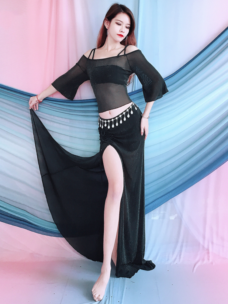 Baiya Qianhui Belly Dance Clothing New Color Silver Silk Fun Sleeve Sleeping Set Dance Performance Service Performance