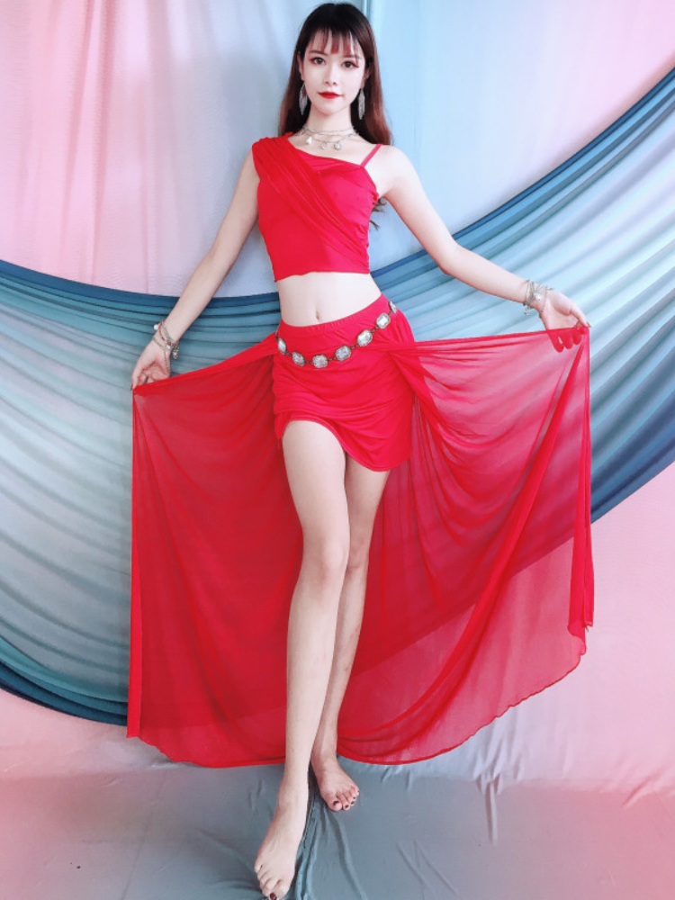 Baiya Qianhui Belly Dance Clothing New Color Silver Silk Fun Sleeve Sleeping Set Dance Performance Service Performance