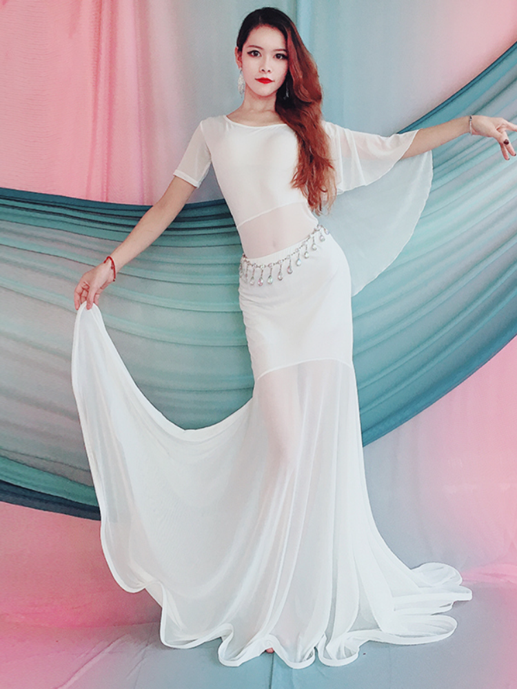 Baiya Qianhui Belly Dance Clothing New Color Silver Silk Fun Sleeve Sleeping Set Dance Performance Service Performance