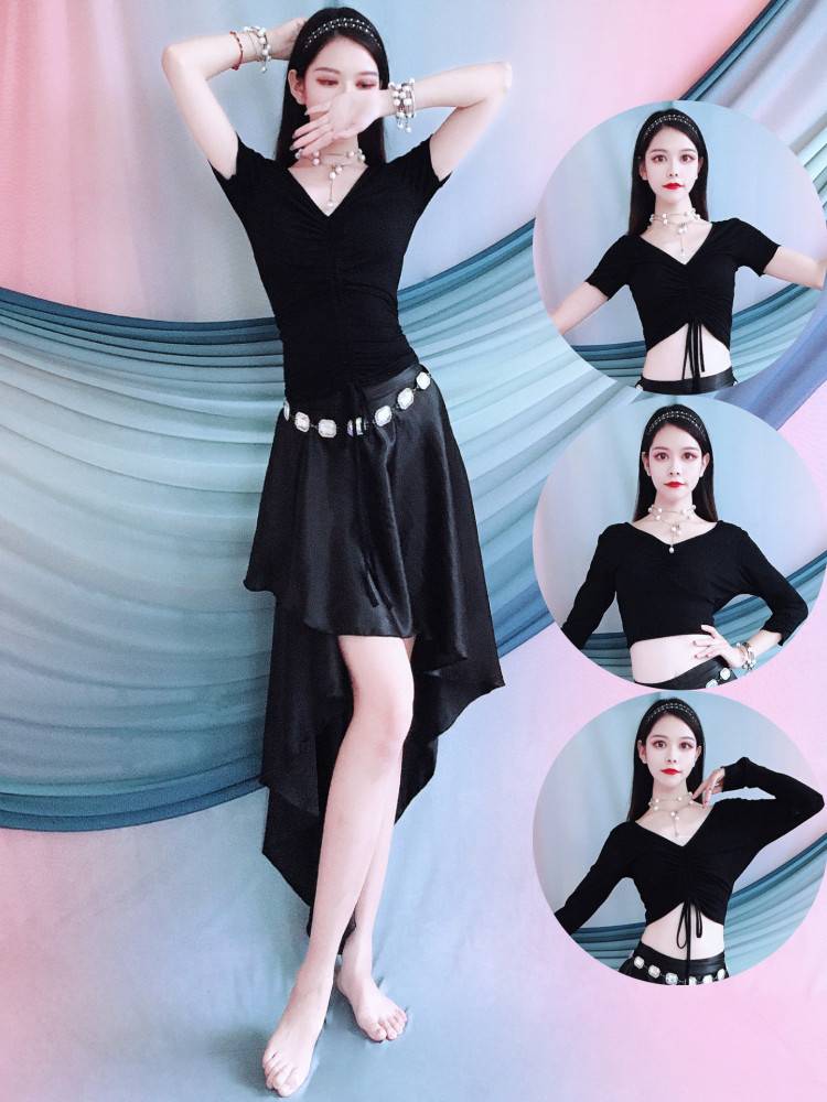 Belly Dance 2024 Black Model top A wrap skirt is thin and irregular hip towel set