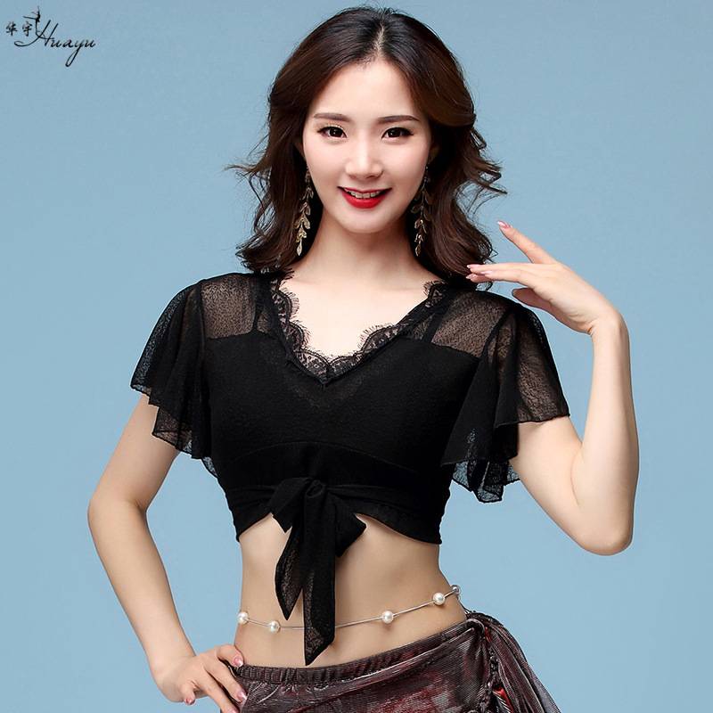 Belly dance clothing short sleeves 2024 new out -of -pendy sexy lace mesh practice service Oriental dance