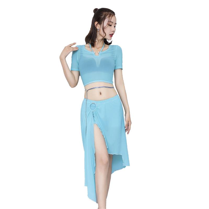 Belly dance exercises 2023 new set of sexy water yarn short dance clothing large size beginners perform summer