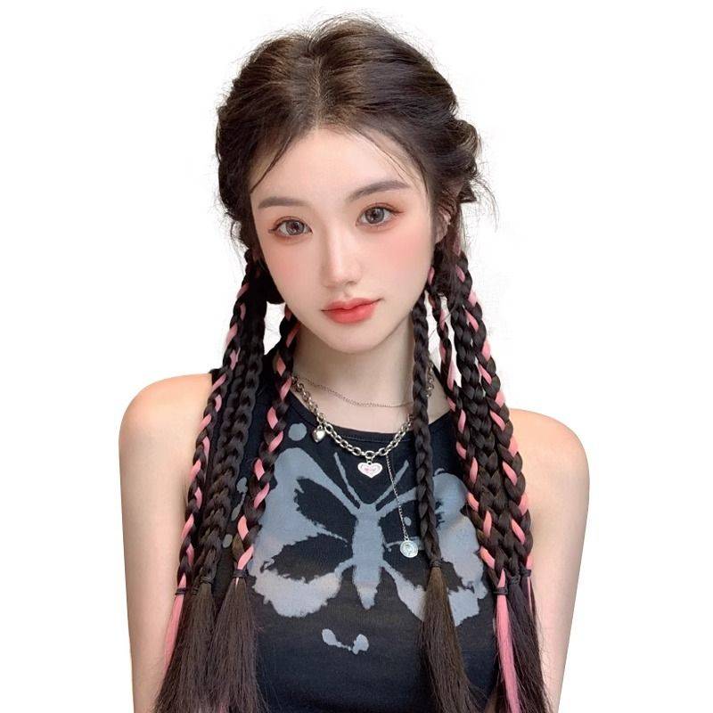Wig braid female ponytail sweet cooler hair twist long braid double horse tail dirty braid color hot girl boxing braid