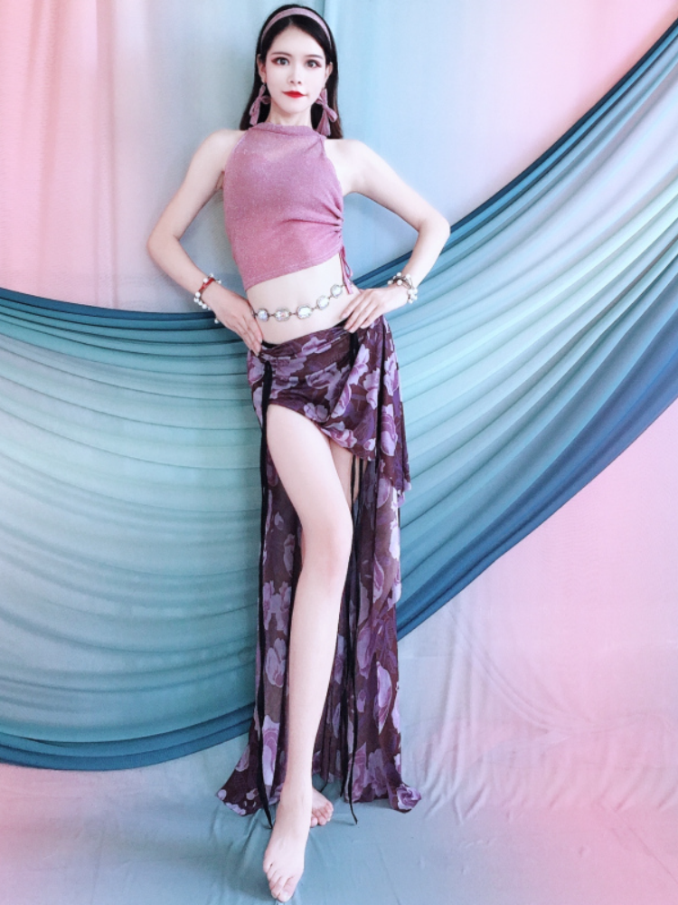 Baiya Qianhui belly dance set 2024 spring and summer new sleeveless printing long skirt dance service performance service
