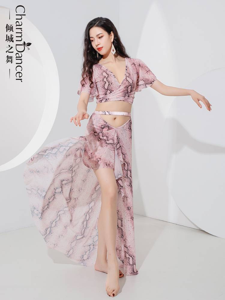 Qingcheng Dance Belly Dance Clothing 2024 Practice Server Set Nets Printing Oriental Dance Dance Club