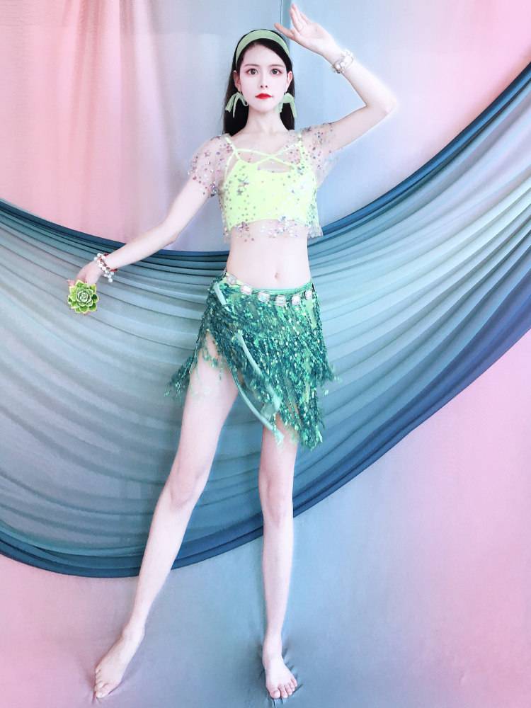 Baiya Qianhui Belly Dance Stage Performance Services 2024 New Summer New Summer Top Lau Type Sauce Skirt Dance Dance