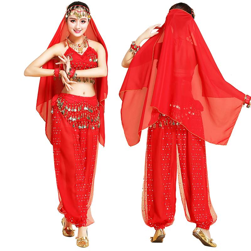 Indian dance clothing adult female belly dance performance clothing Xinjiang dance national stage performance clothes bright pants suit