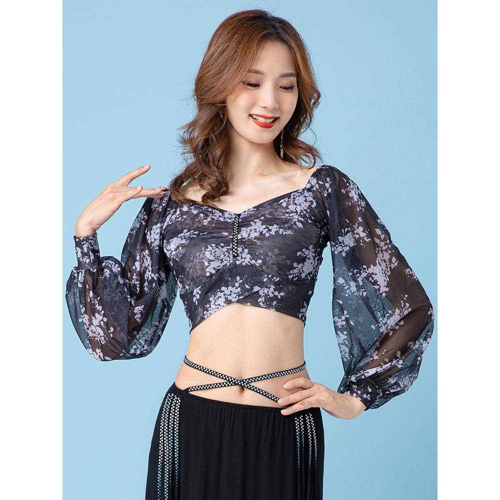 New set of belly dance practice clothing female fairy summer performance clothes Oriental dance clothing horn sleeve top