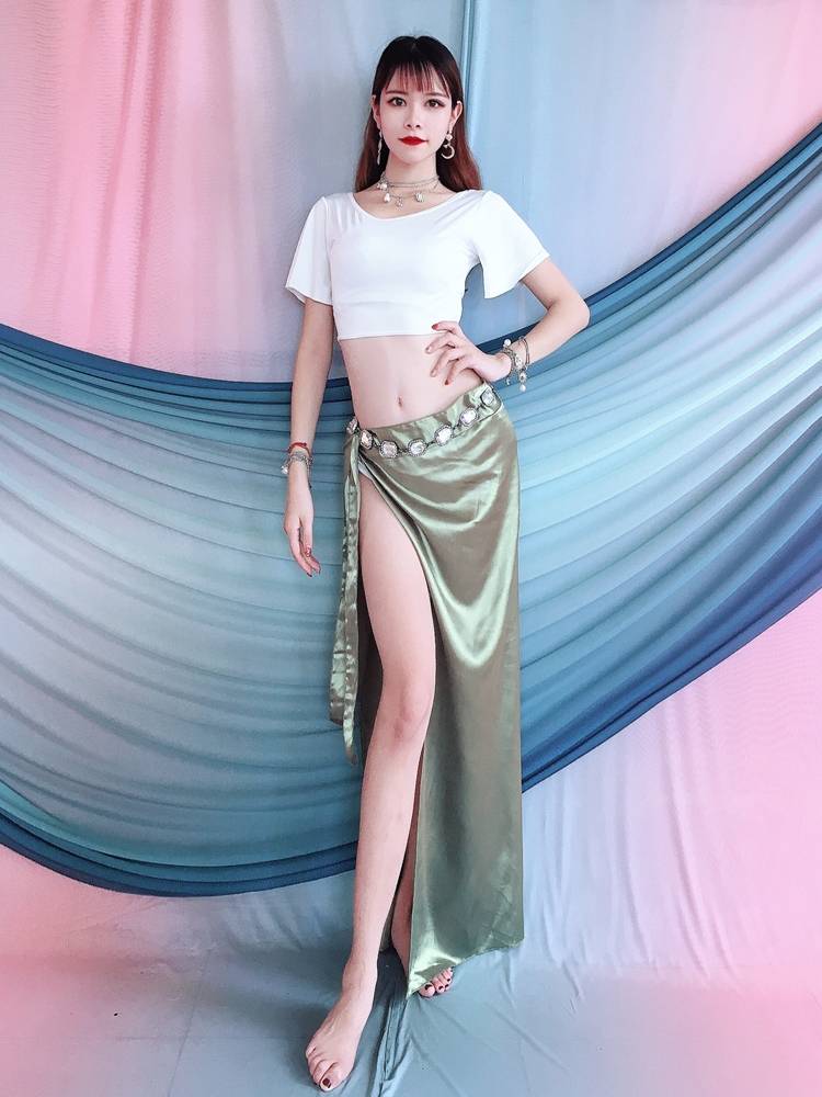 Baiya Qianhui belly dance clothing horn short -sleeved hip hipline color set color set Oriental dance dance clothes practice exercises practice service