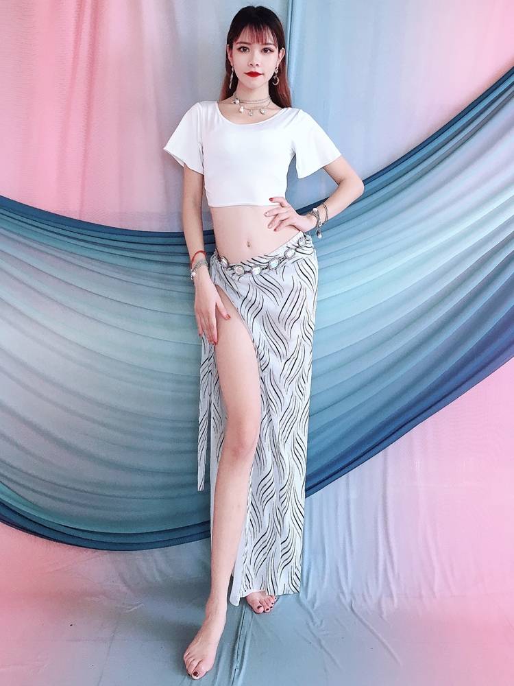 Baiya Qianhui belly dance clothing horn short -sleeved hip hipline color set color set Oriental dance dance clothes practice exercises practice service