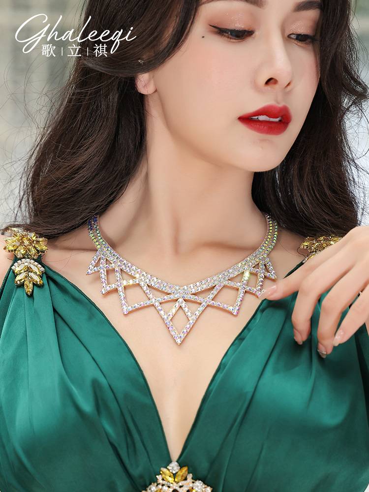 Ge Liqi 2023 new belly dance necklace full manual anti -allergic color diamond dance dance performance accessories
