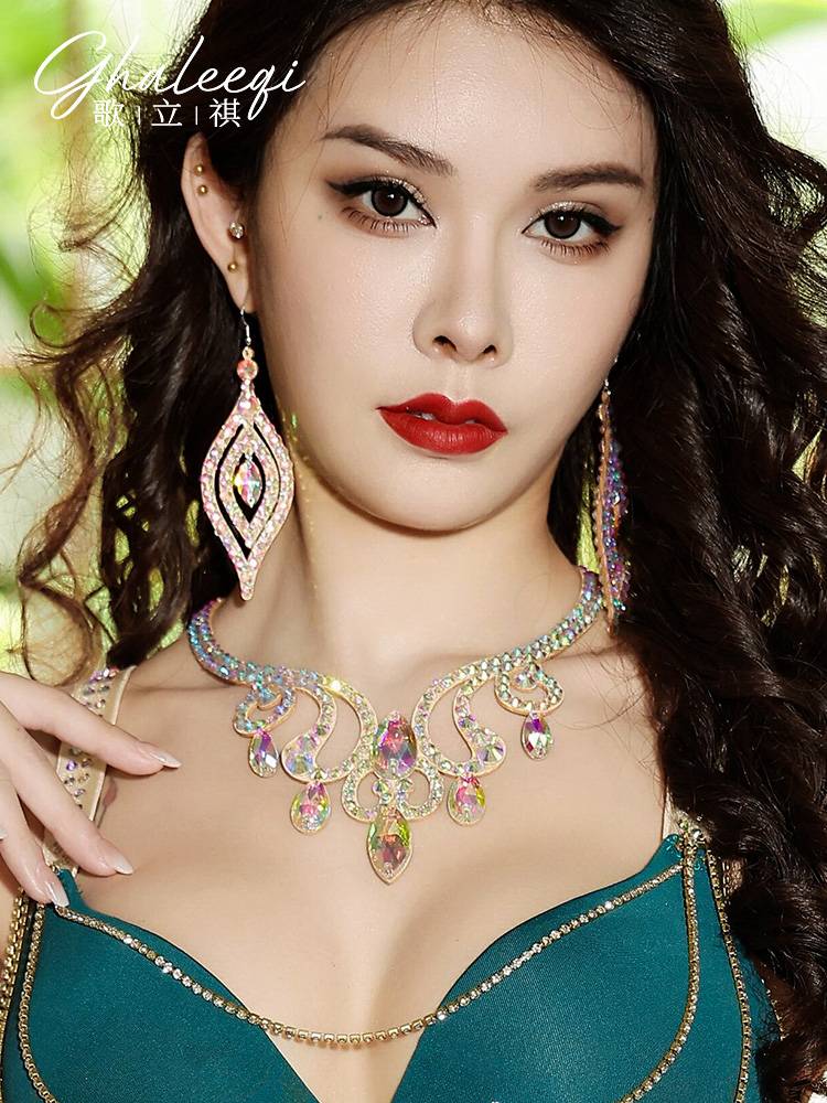 Ge Liqi 2023 new belly dance necklace full manual anti -allergic color diamond dance dance performance accessories