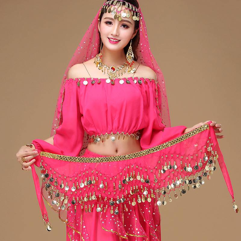 The new belly dance waist chain hip -hip scarf, Indian dance encrypted three -layer wave waistscurm, gold coin square dance waist tape