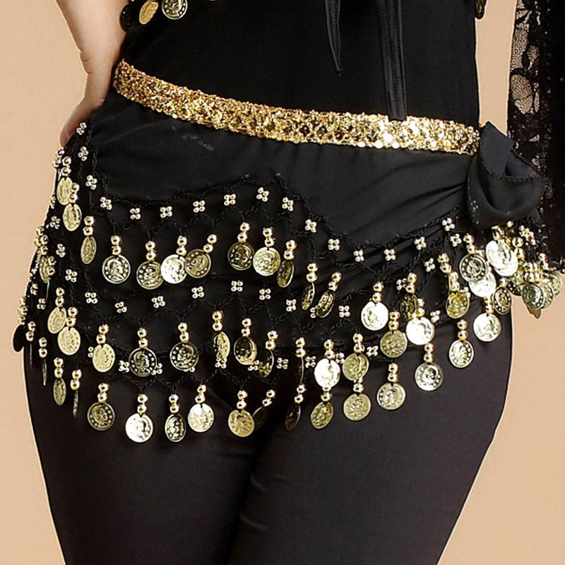 The new belly dance waist chain hip -hip scarf, Indian dance encrypted three -layer wave waistscurm, gold coin square dance waist tape