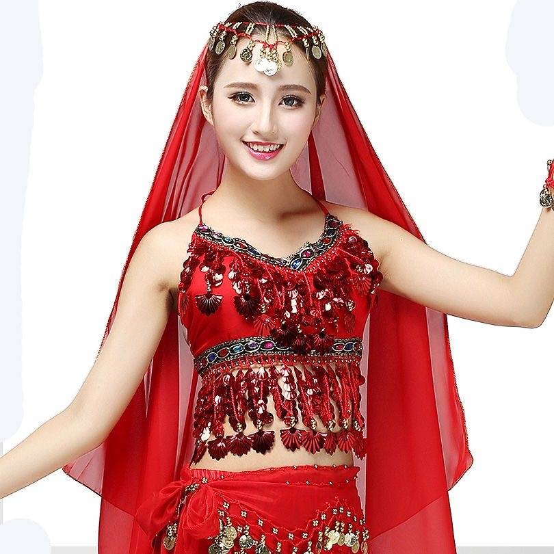 New belly dance top, Indian dance, chest performance, clothing practice top color diamond chrome spin strap bellyband top