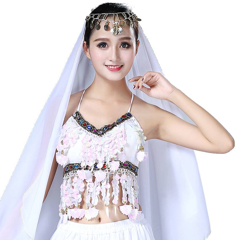 New belly dance top, Indian dance, chest performance, clothing practice top color diamond chrome spin strap bellyband top
