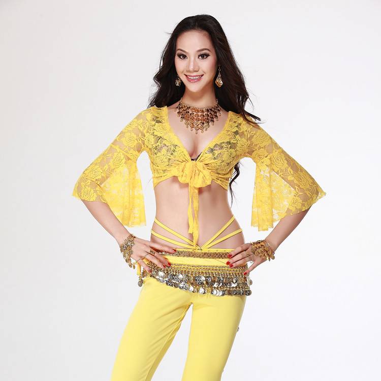 Belly dance top lace horn butterfly 7 -point sleeve strap exercise