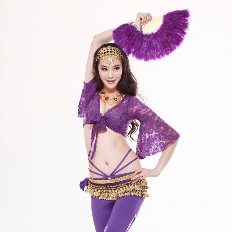 Belly dance top lace horn butterfly 7 -point sleeve strap exercise