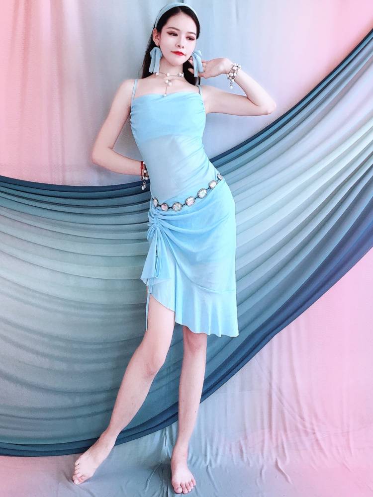 2024 new belly dance clothing reveal band lotus leaf edge dress female beginners performed Oriental practice uniforms