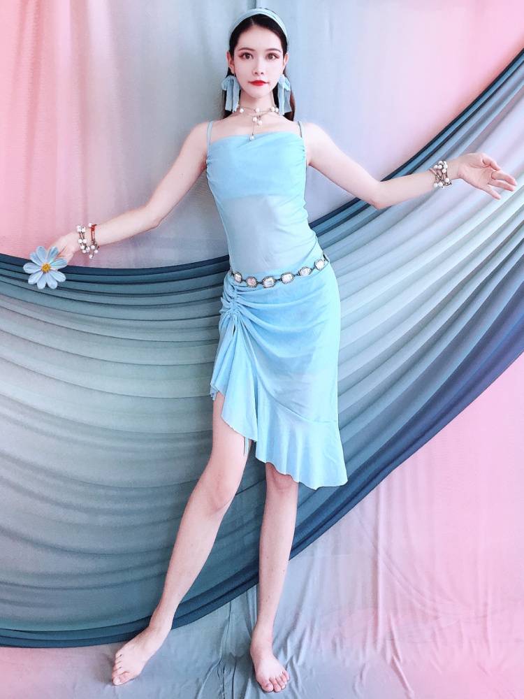 2024 new belly dance clothing reveal band lotus leaf edge dress female beginners performed Oriental practice uniforms