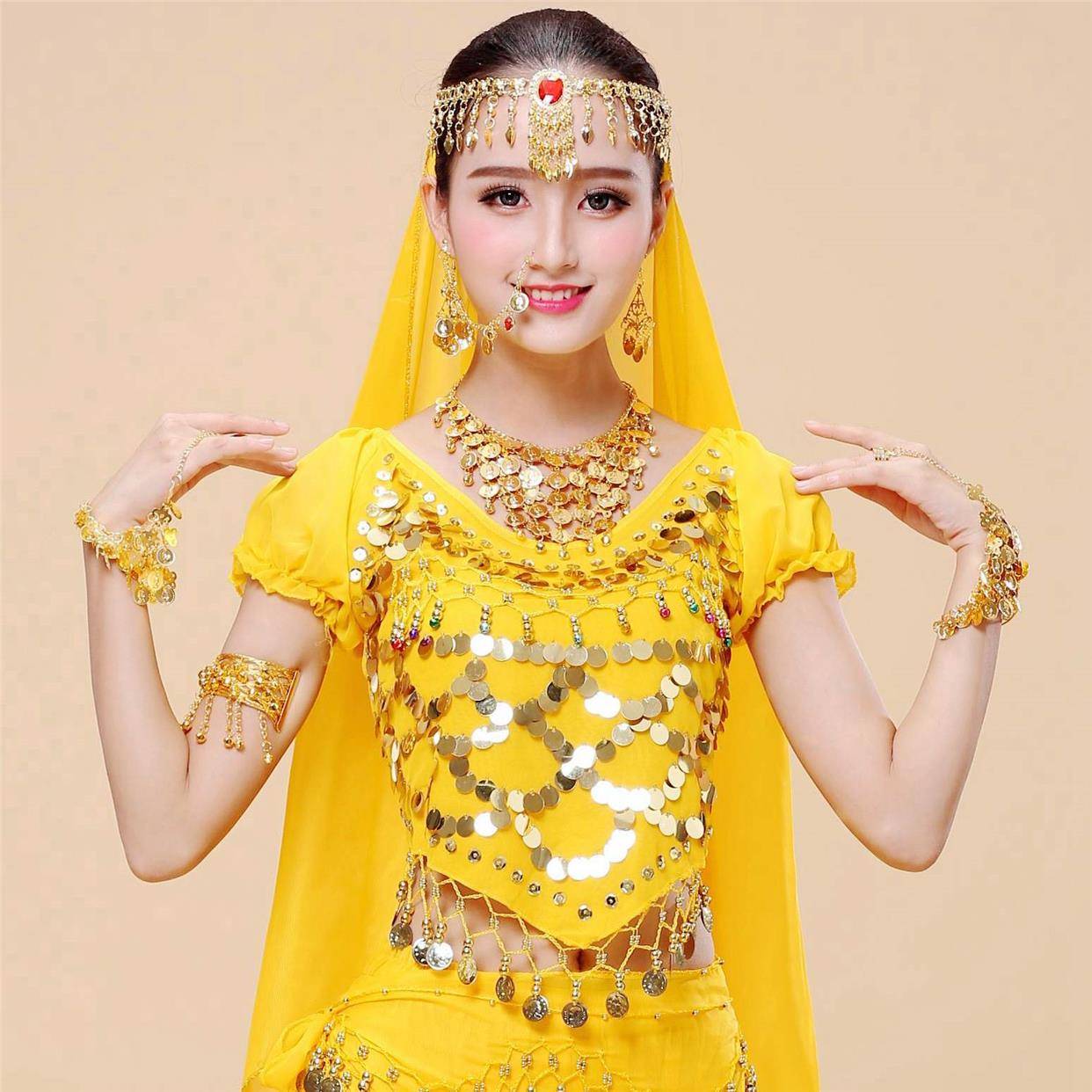 Belly nation dance watch performance head jewelry scarf Indian dance nasal chain with jewelry earrings bracelet necklace jewelry