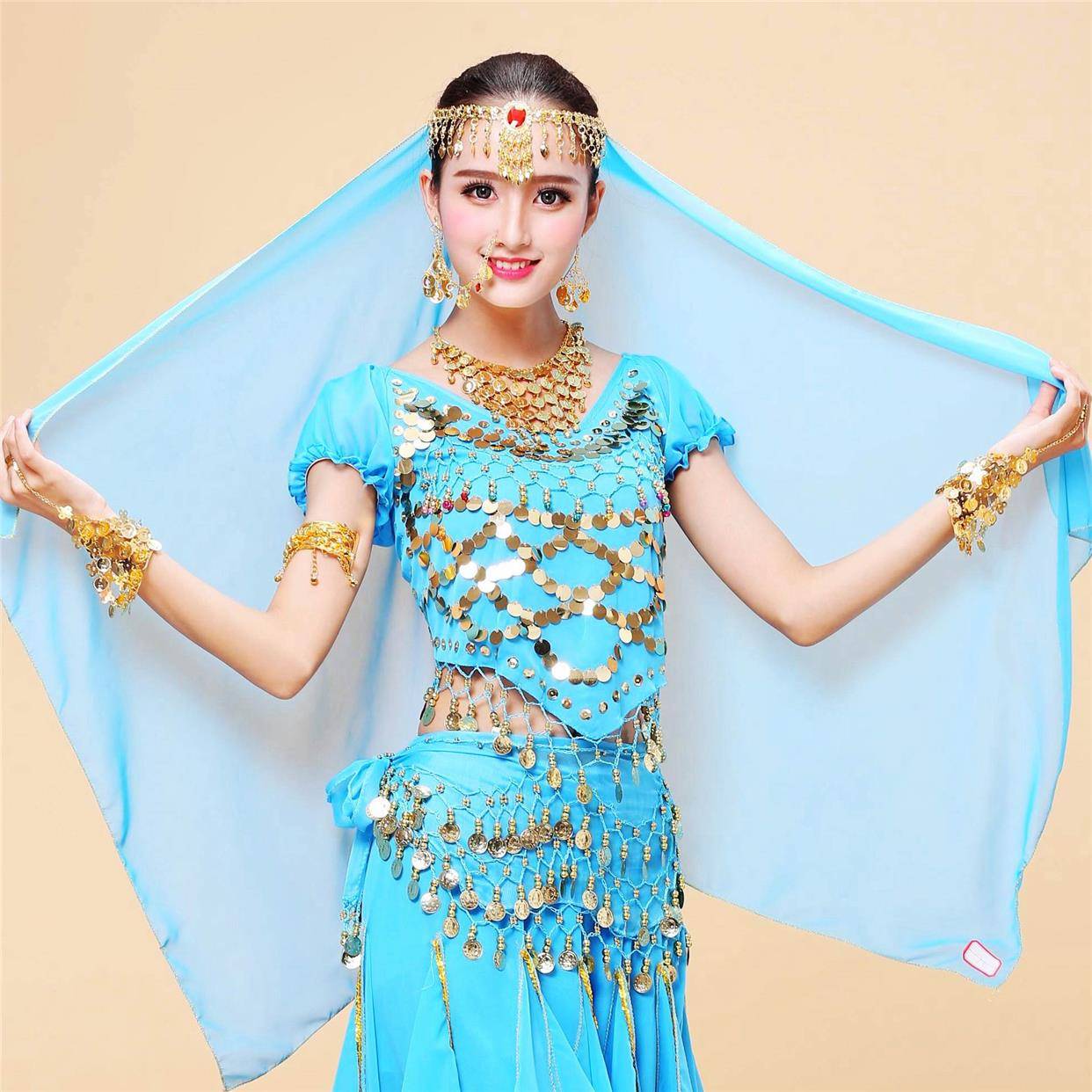 Belly nation dance watch performance head jewelry scarf Indian dance nasal chain with jewelry earrings bracelet necklace jewelry
