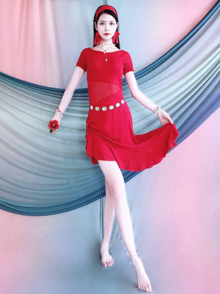 Belly dance clothing practice service 2024 new summer scholar Oriental dance service children's lotus leaf edge dress