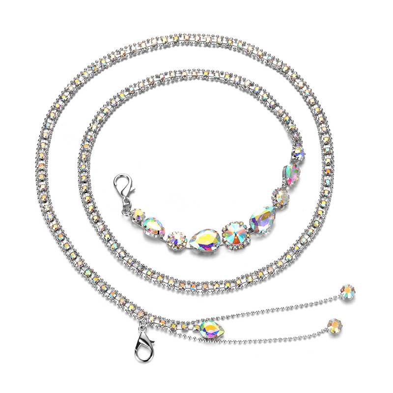Fashion new oriental dance diamond chain water droplet heart -shaped rhinestone belly dance waist chain female double -layer color drill belt accessories