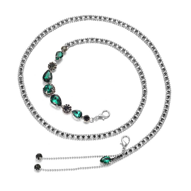 Fashion new oriental dance diamond chain water droplet heart -shaped rhinestone belly dance waist chain female double -layer color drill belt accessories