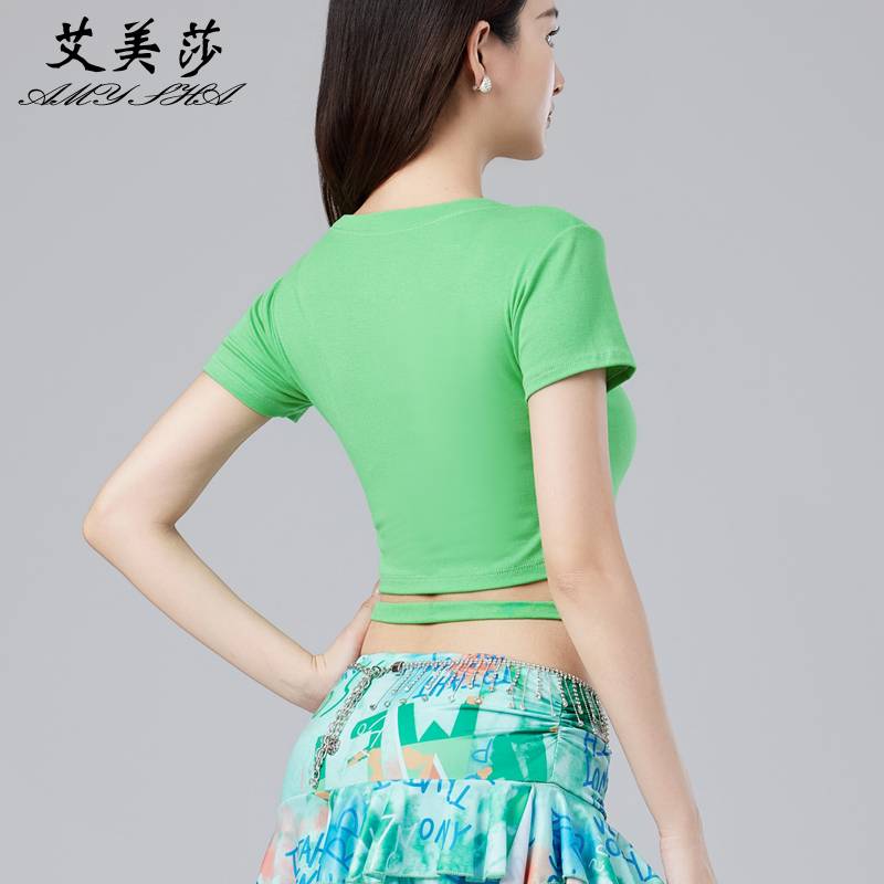 Belly dance top 2024 new practice service Modal upper sexy short -sleeved dance oriental dance clothes top