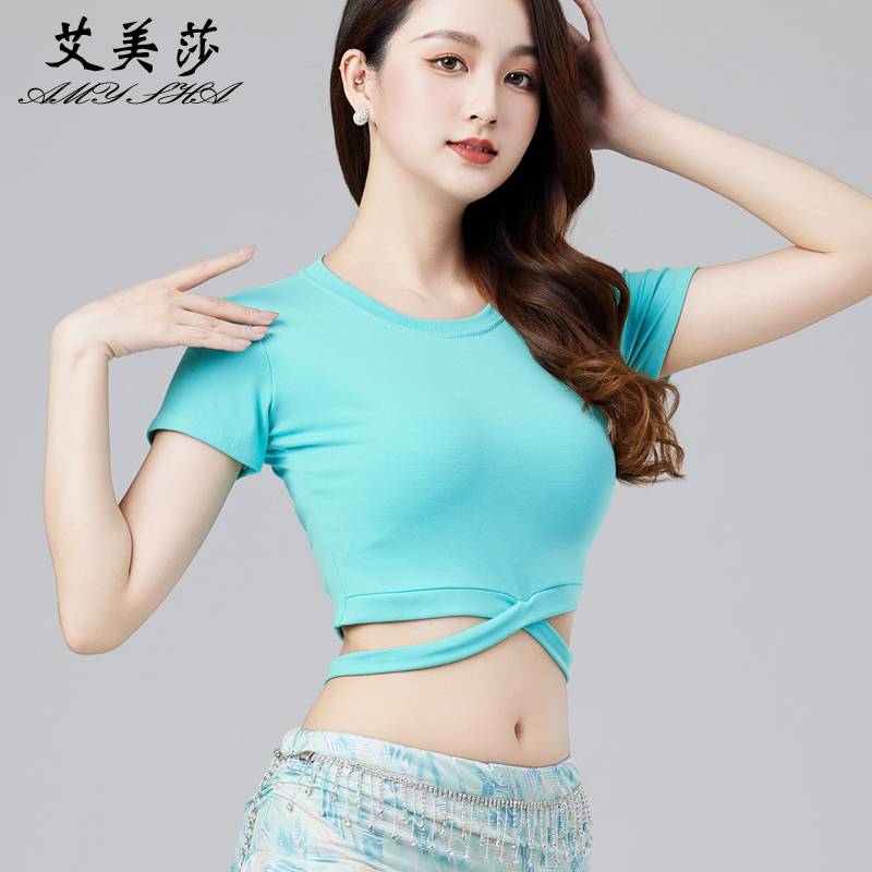 Belly dance top 2024 new practice service Modal upper sexy short -sleeved dance oriental dance clothes top
