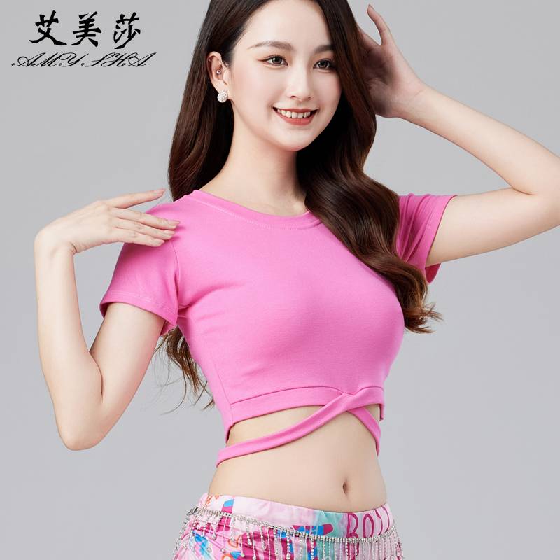 Belly dance top 2024 new practice service Modal upper sexy short -sleeved dance oriental dance clothes top