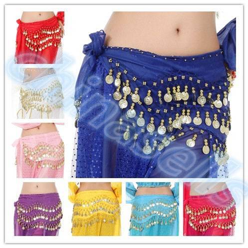 Belly dance waist chain 128 gold coin waist chain adult Indian dance waist chain beginner belly dance chiffon hanging coin waist chain
