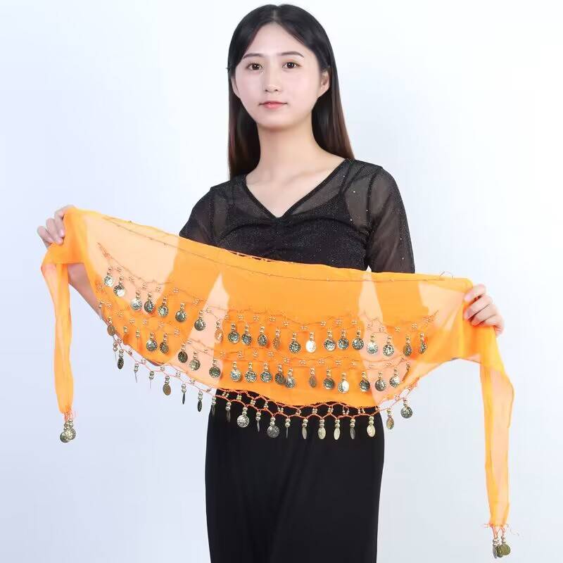 Belly dance waist chain 128 gold coin waist chain adult Indian dance waist chain beginner belly dance chiffon hanging coin waist chain