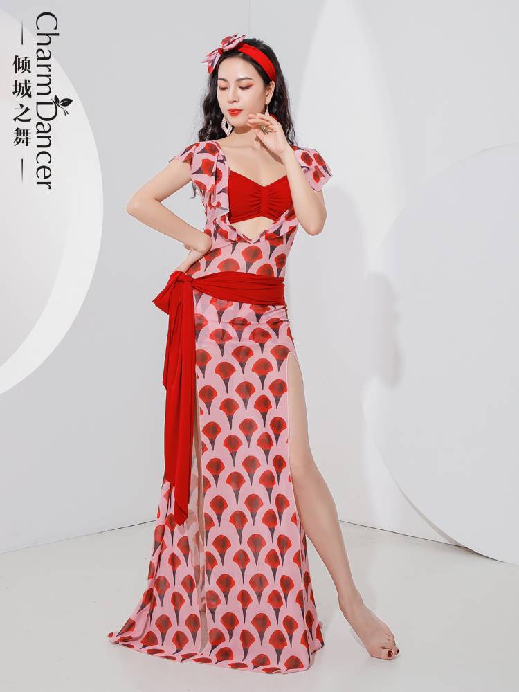 Tingcheng Dance Belly Dance Service 2024 New Printing Shaabi Baladi Playful and Lovely Robe Practice Services