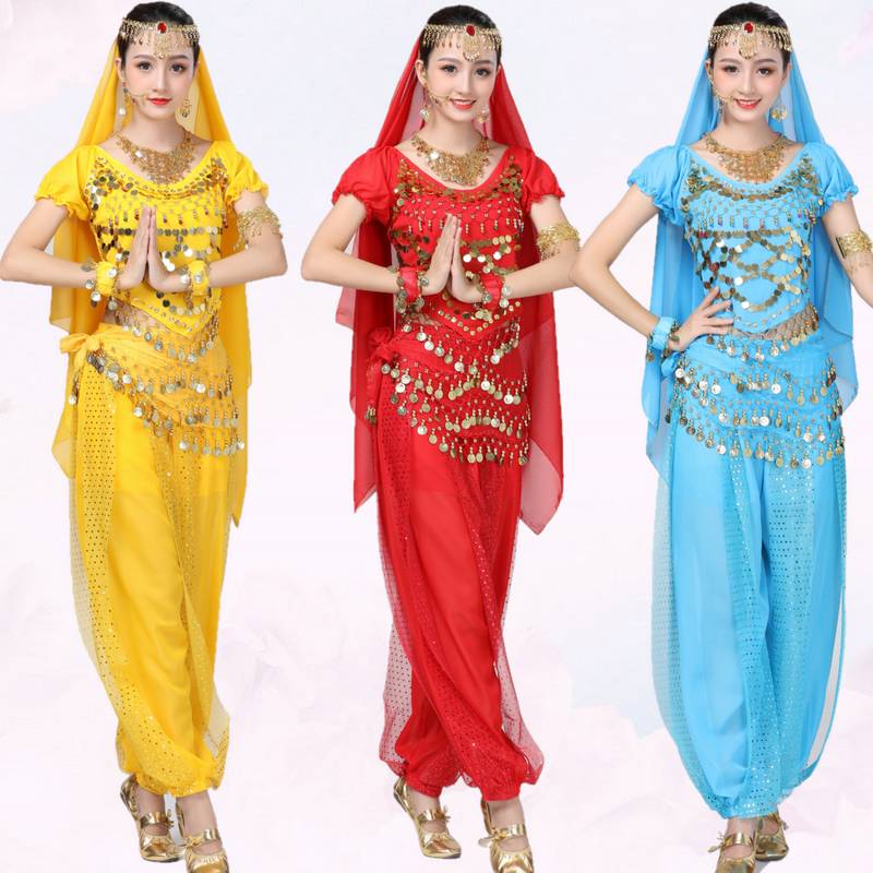 New Indian dance service Xinjiang dance belly dance performance service national stage performance service short -sleeved bright pants set