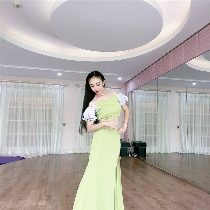 New belly dance oriental dance exercise practice E -clothes split fishtail long skirt is thin set