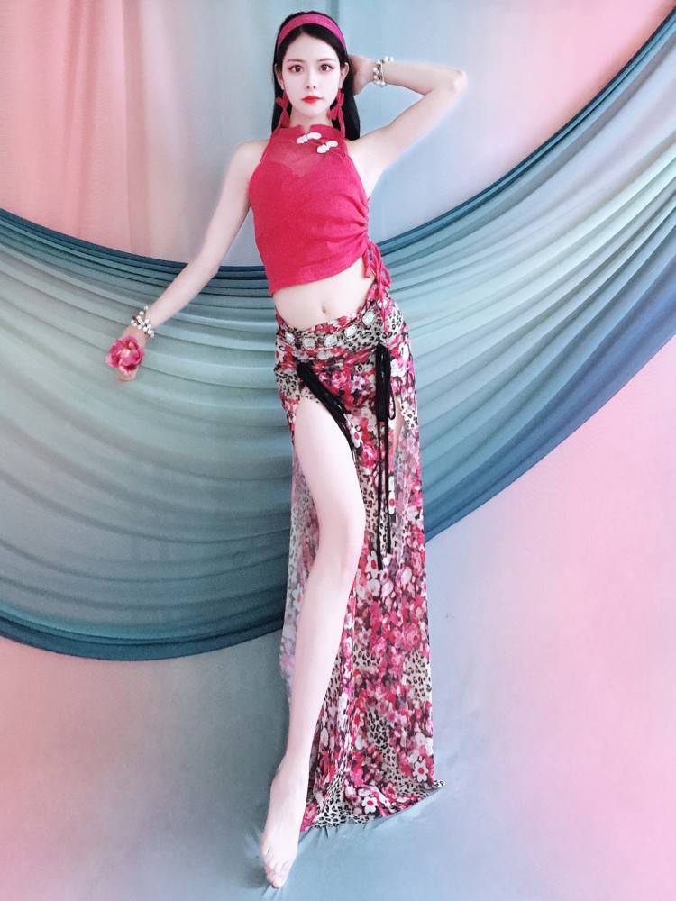 Belly Dance 2024 spring and summer new sleeveless top sexy double split long skirt Oriental dance group junior scholar