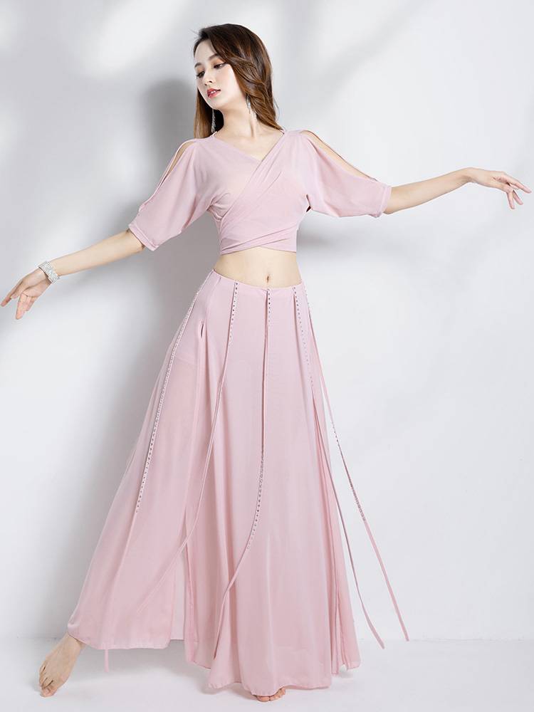 Belly Dance 2024 new set of spring and summer sleeve training suit set Oriental dance performance service long skirt net yarn dance service