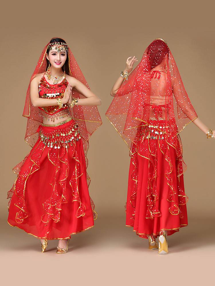 New Indian dance performance clothing skirt, belly dance dance dance long -sleeved top performance clothing performance suit girl