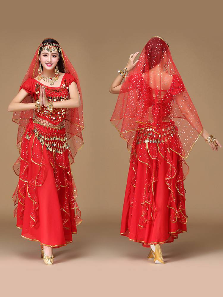 New Indian dance performance clothing skirt, belly dance dance dance long -sleeved top performance clothing performance suit girl